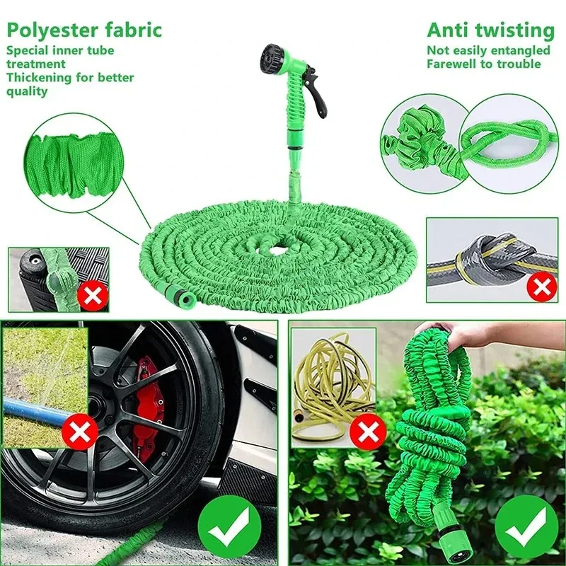 High Pressure Durable Retractable Magic Water Hose with Spray Nozzle Expandable Garden Hose for Car Washing Watering Plants Lawn Care Garden Irrigation Household Cleaning