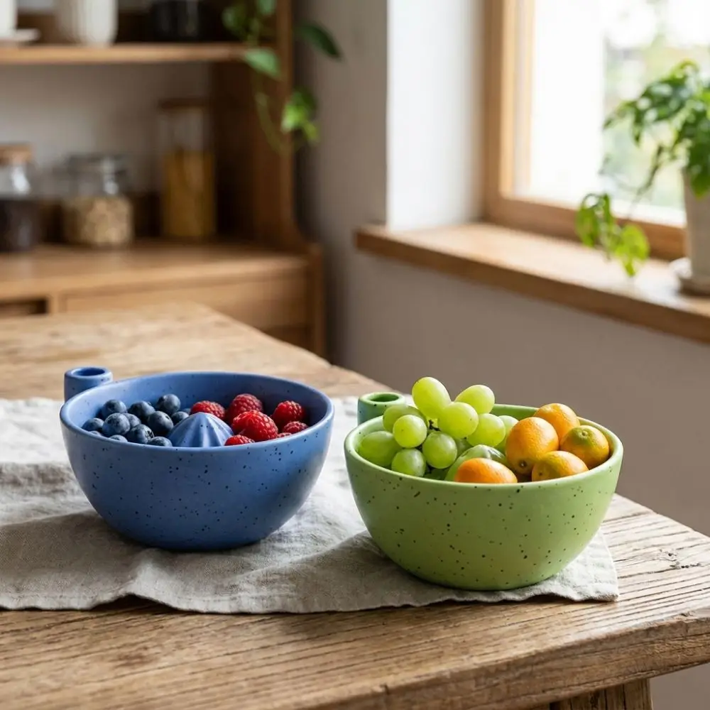 Ceramic Automatic Fruit Washing Bowl Built-In Drain Slots 360 Degree Rotating Dynamic Vortex Cleaning Bowl Quick Drain
