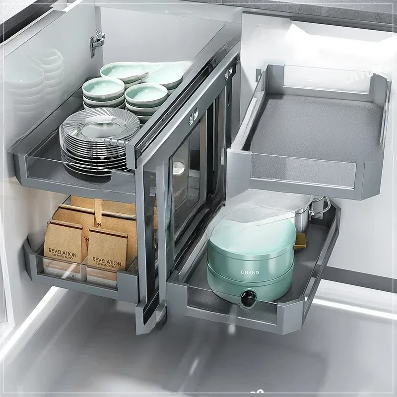 Built-In Seasoning Dish Rack, Rotating, Full Open, Pull Out, Little House, Corner Basket, Kitchen Cabinet