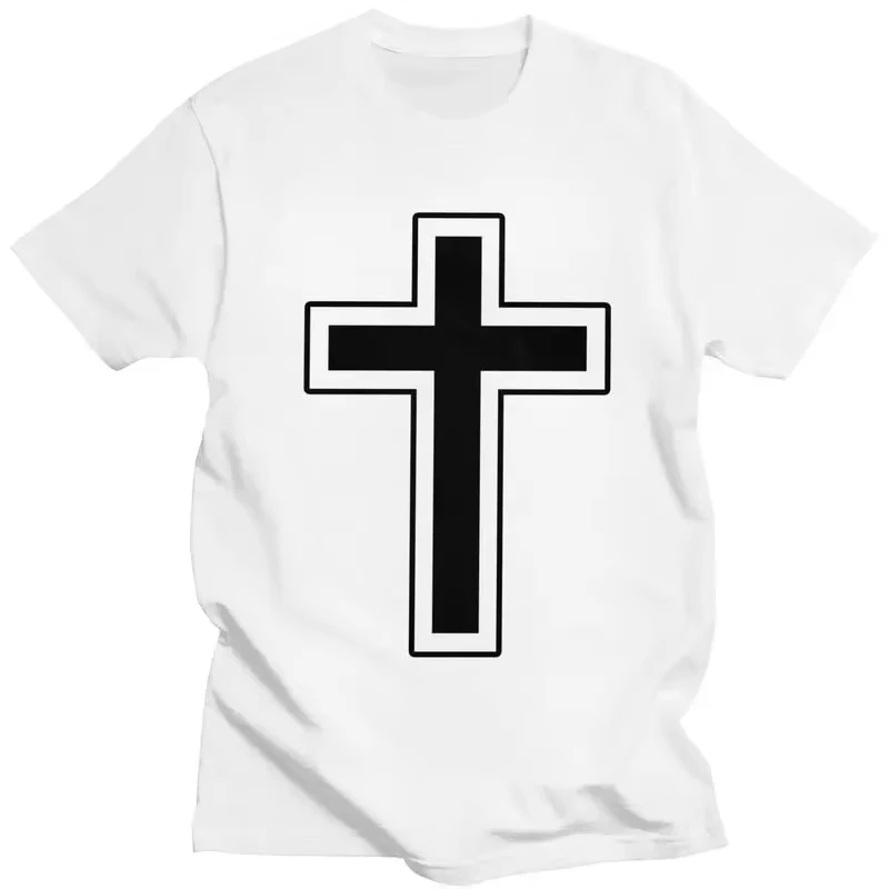 

Летняя футболка с крестом Иисуса, мужская христианская религиозная графика из чистого хлопка, большой размер с коротким рукавом, повседневный подарок