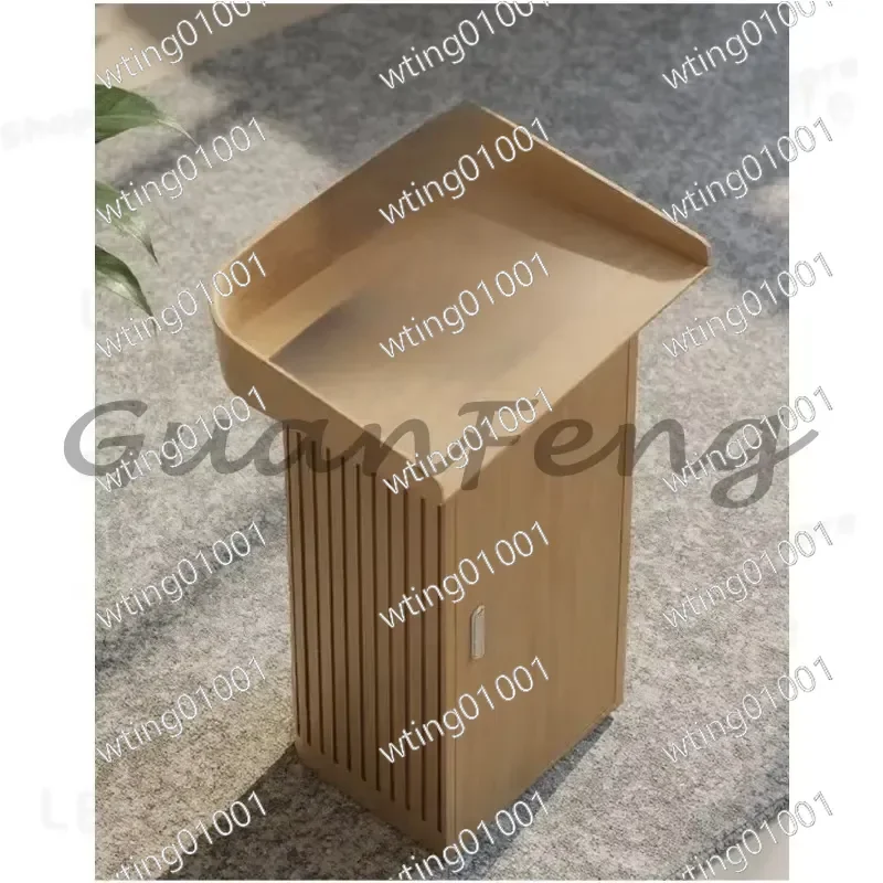 for Simple Modern Company Front Desk Wood Grain Stainless Steel Reception Counter for Restaurant Conference Room Lobby Area