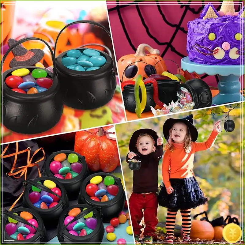 3Pcs Halloween Witch Cauldron Candy Bowl Cauldron Serving Bowls With Halloween Cauldron On Rack And 3Pcs Hook