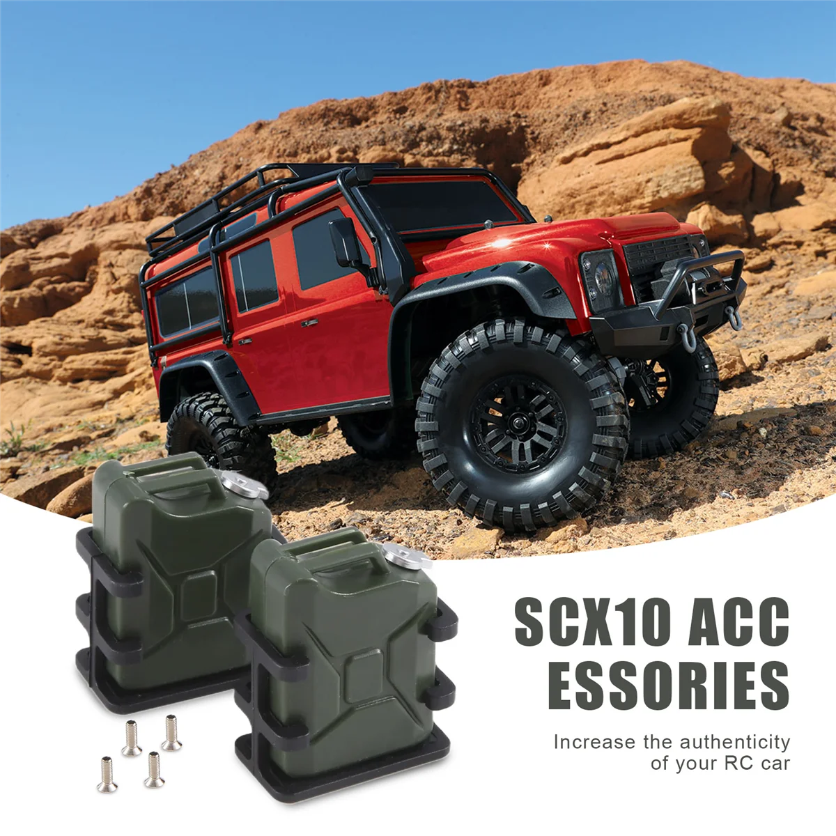 New：2Pcs Mini Simulation Fuel Tank Decoration Tools for 1/8 1/10 RC Crawler Car Axial SCX10 Traxxas TRX4 RC4WD D90,Green