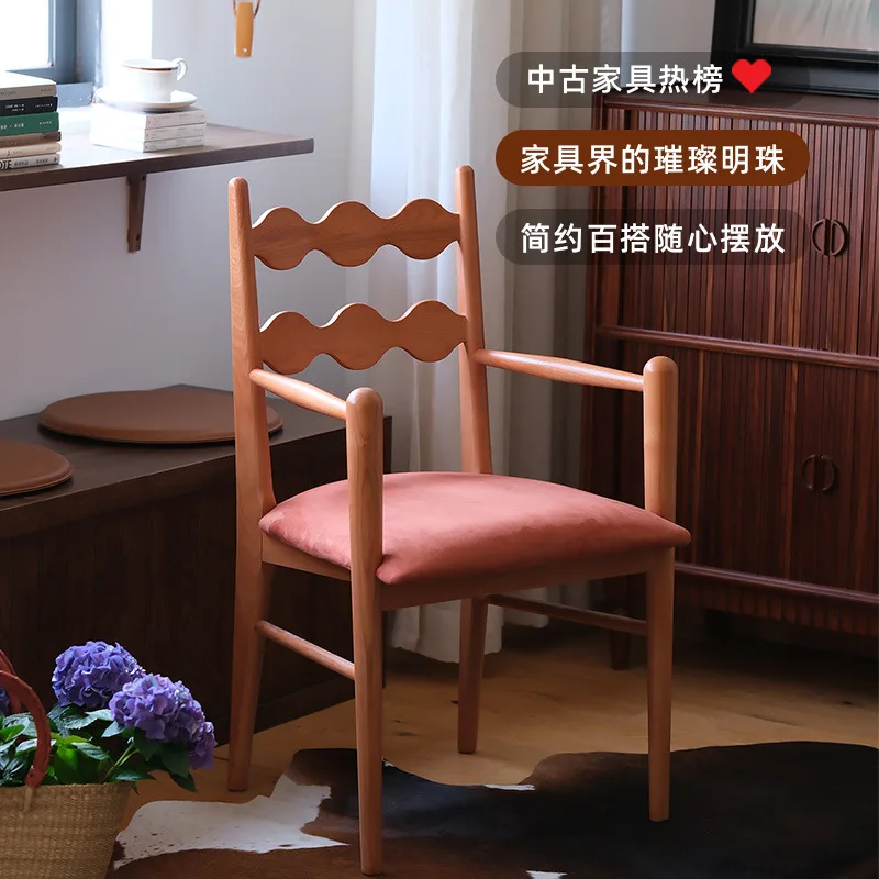 Solid wood chair backrest medieval dining chair casual home armrest office retro comfortable single study desk chair