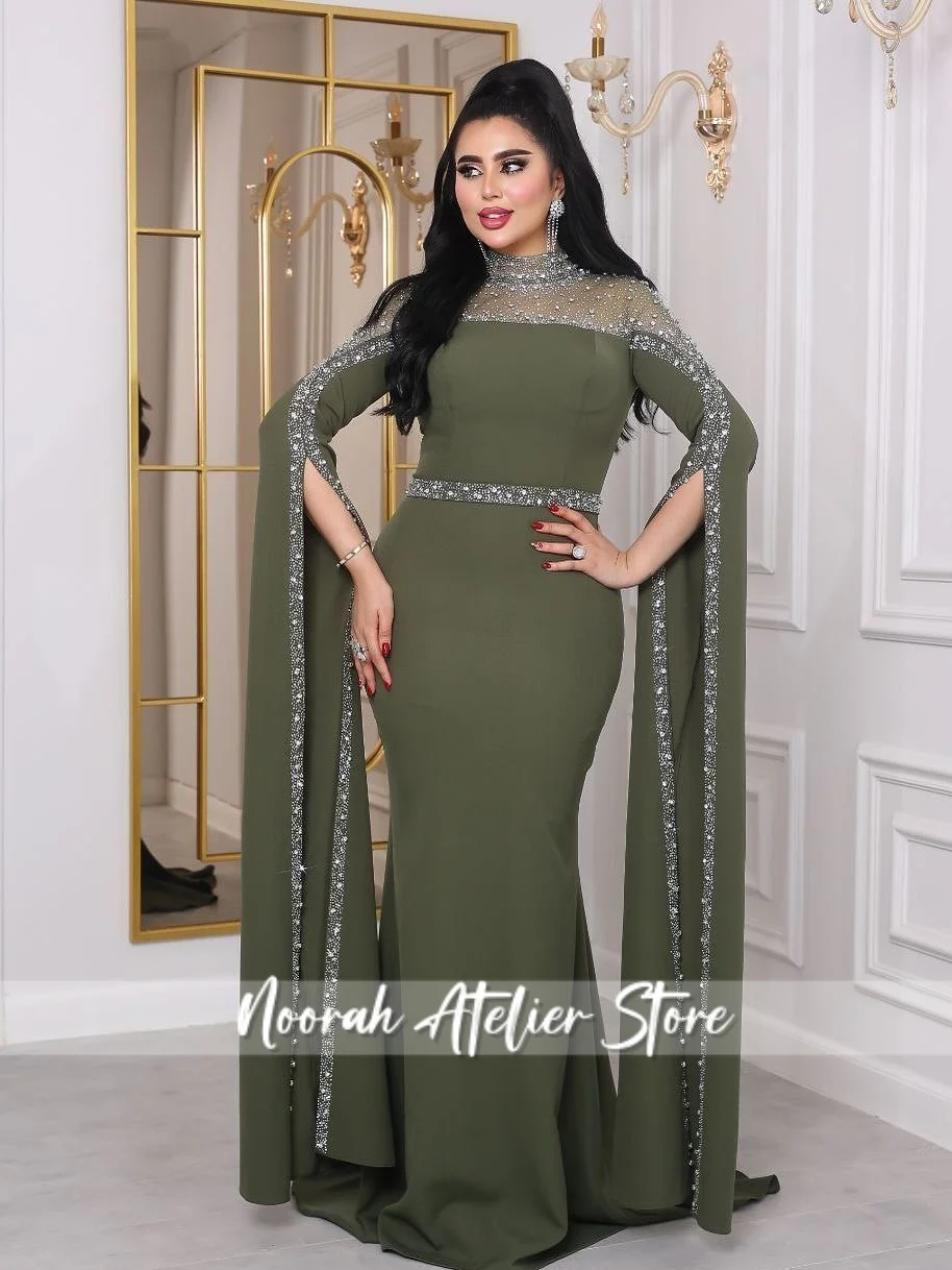 فساتين سهرة فاخرة سعودية جديدة مطرزة بأكمام طويلة باللون الأخضر H N 2025 فستان زفاف حورية البحر Fساتين فستان حفلات طويل مخصص