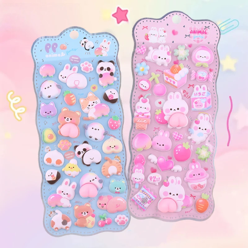 

1sheet 3D Cute Sticker Kawaii Animals Stickers Pink Squishy Fidget DIY For Scrapbook Computer Decoration Case Reusable TMZ