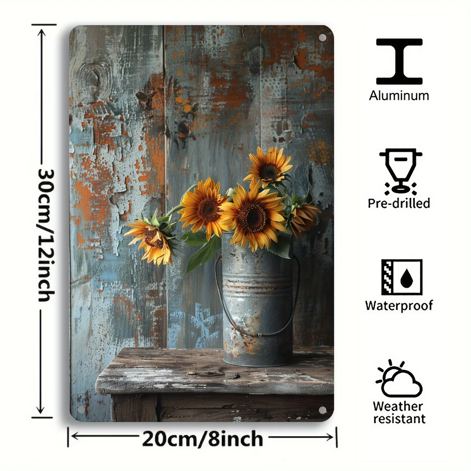 Vintage zonnebloem metalen ijzeren bord rustieke boerderij keuken muur decor koffiebar huis ijzer tuin cadeau decor maat 8x12 inch