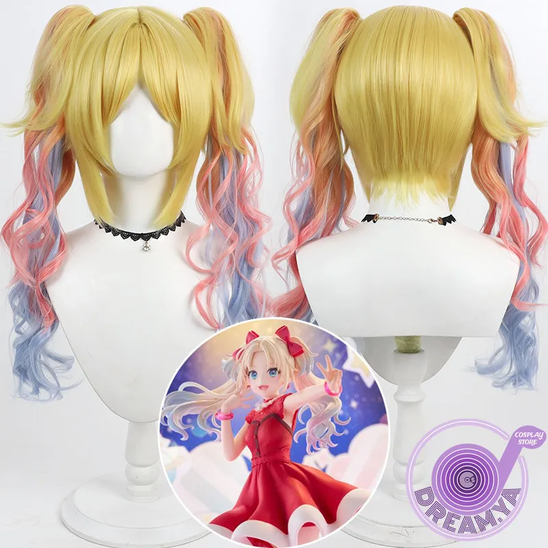 Osawa Rurino Cosplay Wig Yellow Pink Blue Ponytail Heat Resistant Synthetic Hair Halloween Party Role Play Carnival + Wig Cap