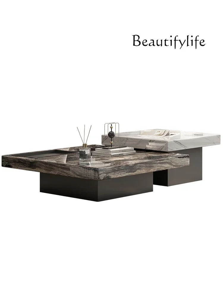 Natural Marble Coffee Table Minimalist High-End Living Room Combination Venice Brown Advanced Coffee Table