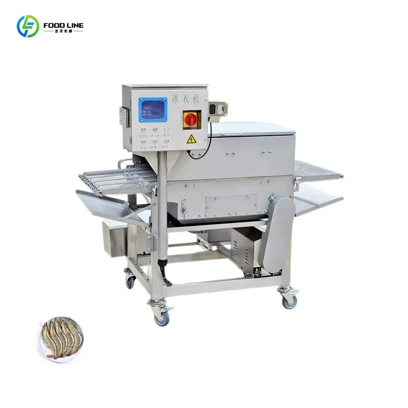 Automatic Ice Glazing Machine SUS304 Stainless Steel Continuous Ice Coating Machine for Meat Seafood Frozen Food Processing