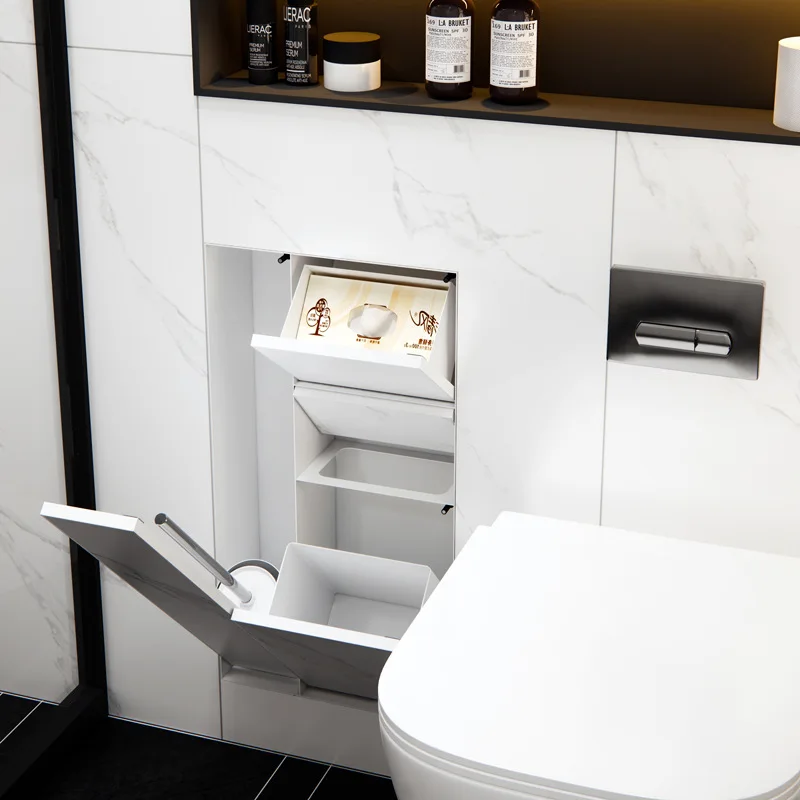 

Stainless steel niche toilet toilet embedded trash can tissue box rack storage wall cabinet storage