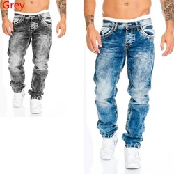 Vintage Snow Wash Straight Baggy Jeans Men Streetwear Casual Denim Cargo Pants Autumn Spring Pantalones Hombre Stretch Trousers