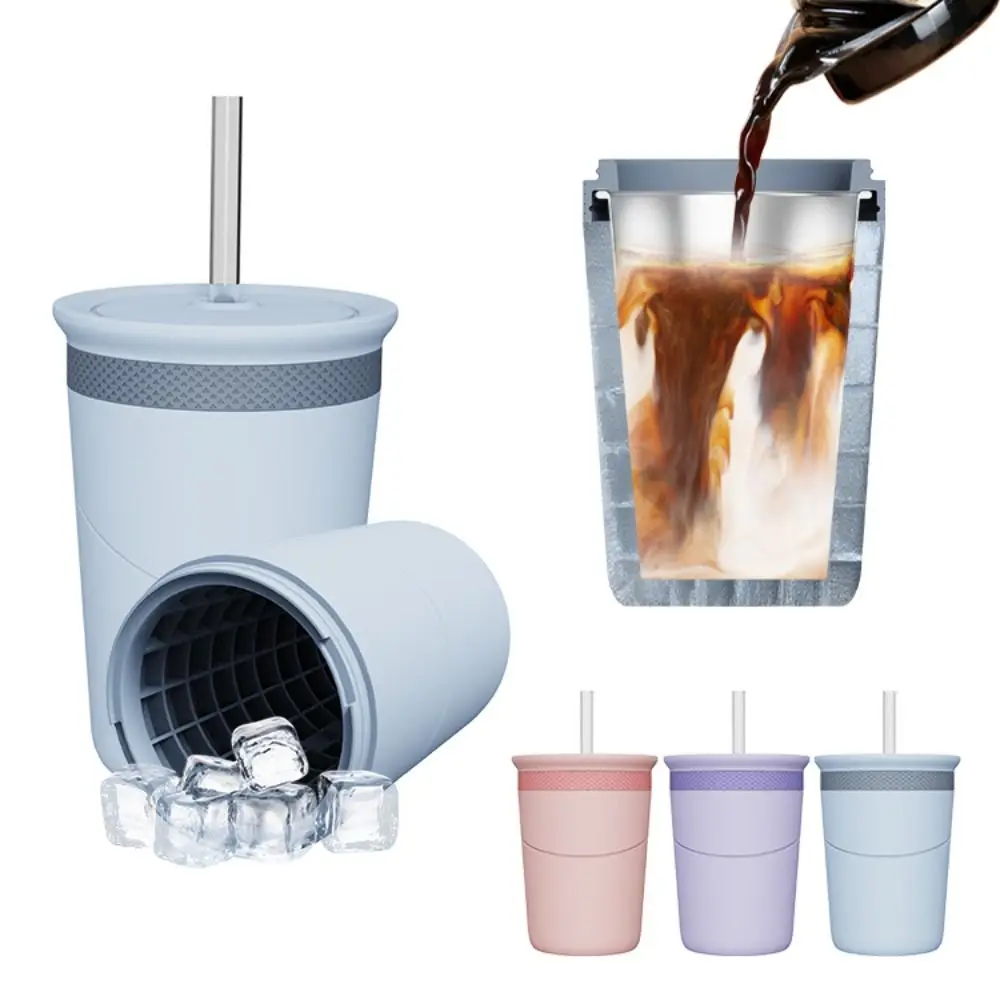 Silicone Ice Cube Mold Cup Blue Purple Pink Quick Freeze Straw Cup with Ice Tray Multifunctional Dust-Proof Cooling Cup Summer