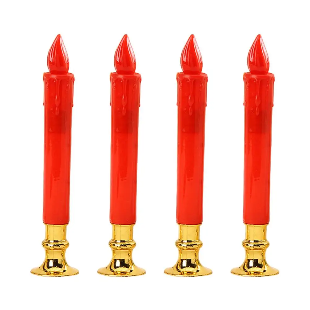 4 Pcs le Artificial LED Home Decoration Led Light Lamp Red Home Decor Electric C le Light Flameless Safe No Smoke