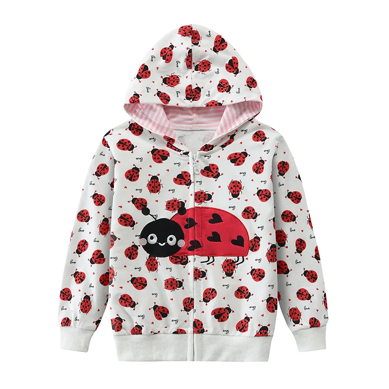 Little Hand Toddler Girls Hoodie Jacket Full‑Zip Long Sleeve Sweatshirt Cute Ladybug Print Casual Outerwear for Kids Aged 2‑7Y