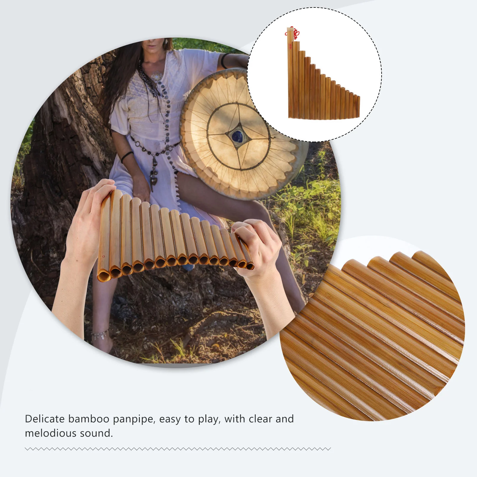 

1Pcs Bamboo Pan Flute 15 Hole Professional Musical Instrument Portable Panpipe for Beginners Students Music Lovers
