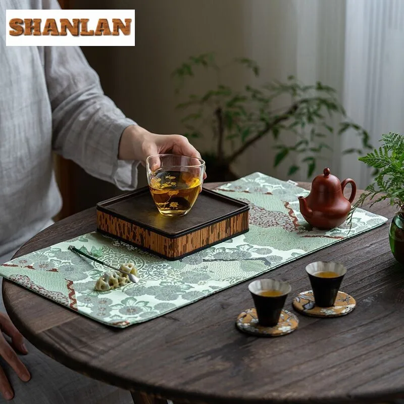 Exquisite Double-sided Cloud Brocade Tea Mat Household Handmade Small Daisy Tea Flag Vintage Dinner Table Cloth Mat Cafes Gifts