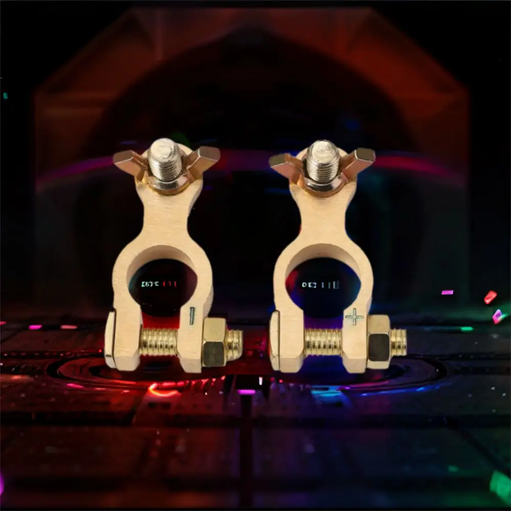 2Pcs Anti-Leakage Brass Battery Terminals Easy To Install Thickened Auto Battery Clamp Conductive Properties Positive & Negative