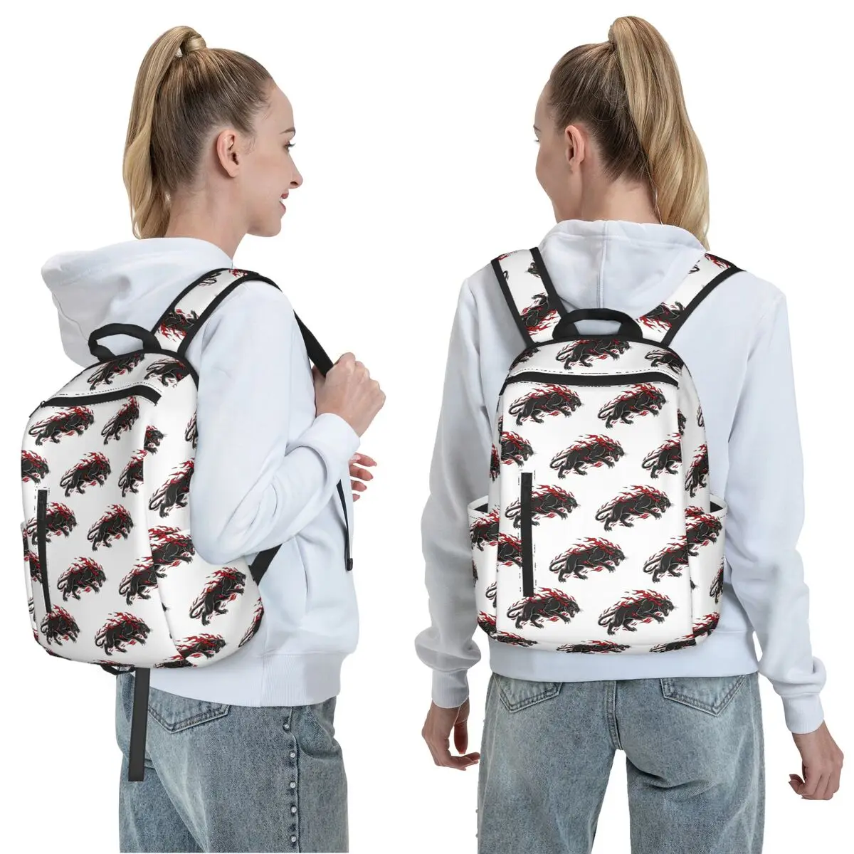 Fiery Panther Flaming Beast Backpack Daypack Large Capacity Kids BookBag School Bag Shoulder Bags for Men Women