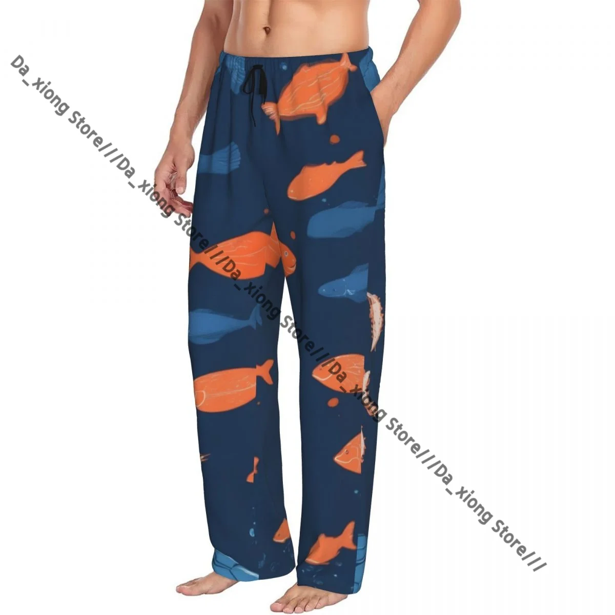 Men's Casual Pajama Sleeping Pants Undersea Fishes Lounge Loose Trousers Comfortable Nightwear