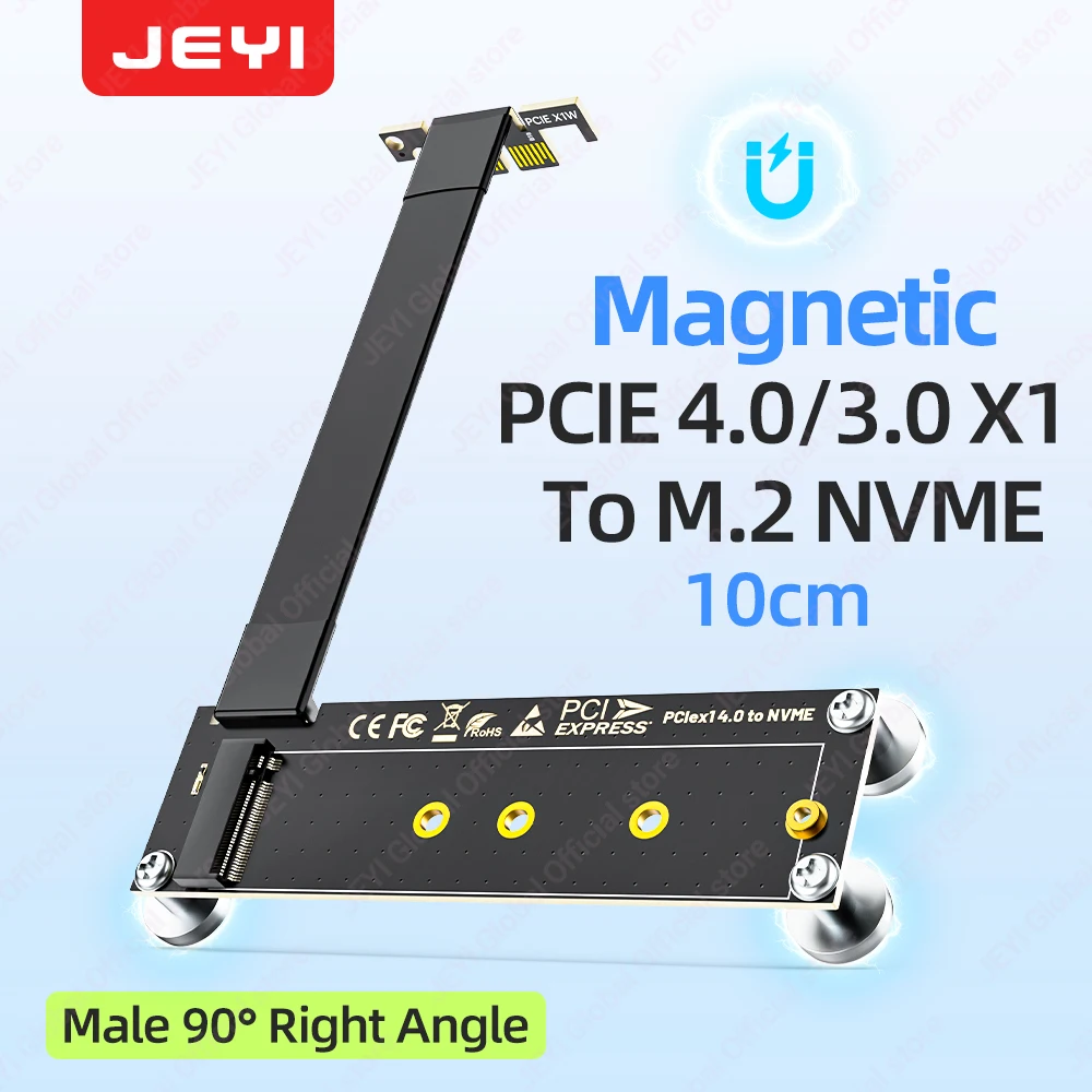 

JEYI Magnetic PCIe 4.0/3.0 X1 to M.2 NVME Adapter (16Gbps) with 90-Degree Right-Angle Design Supports 2230/42/60/80 NVME SSD