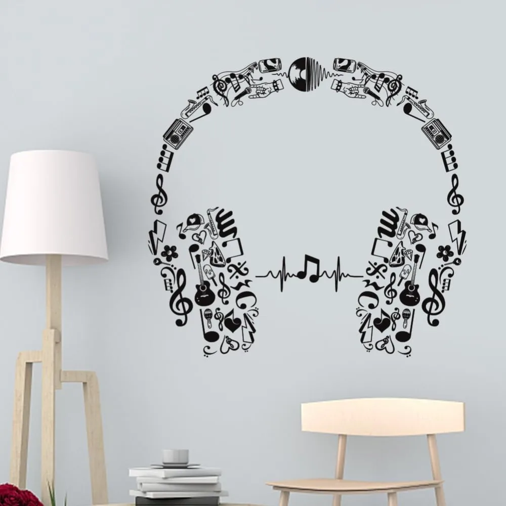 Translucent PVC Self Adhesive Wall Stickers Waterproof Building Decals for Home Living Room Bedroom Wall Decoration Headset