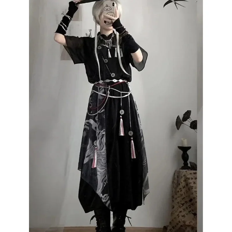 

National Style Antiquities Cosplay Suit with Suspenders T-shirt Lantern Pants - Dress And Personal Adornment ty'4