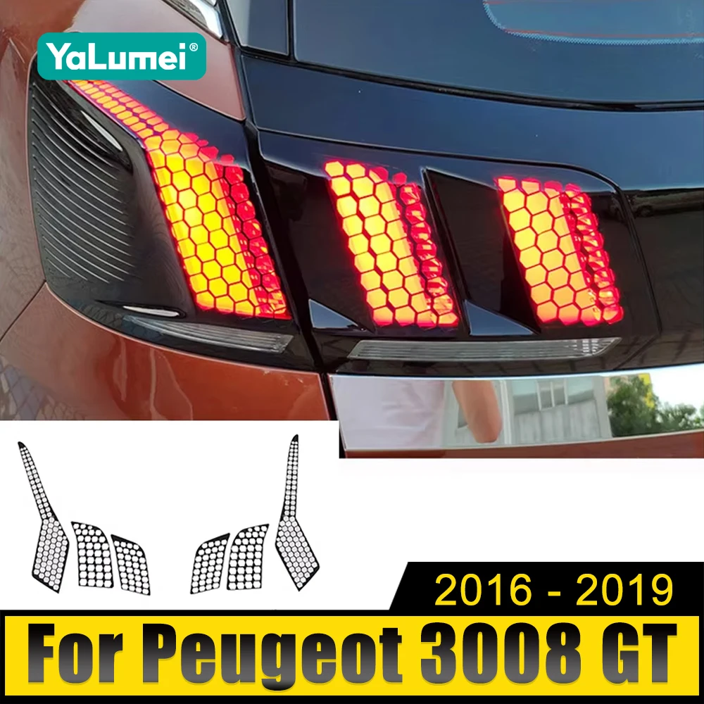 

For Peugeot 3008 2016 2017 2018 2019 3008 GT 6pcs Car Rear Tail Light Lamp Honeycomb 3D Trim Stickers Decorative Accessories