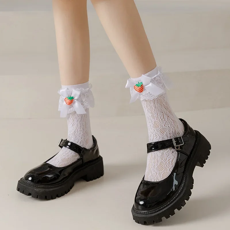 

Cute Lolita Socks Japanese Kawaii Women White Lace Strawberry Ruffle Ankle Socks Lovely Ladies Retro Princess Frilly Sock