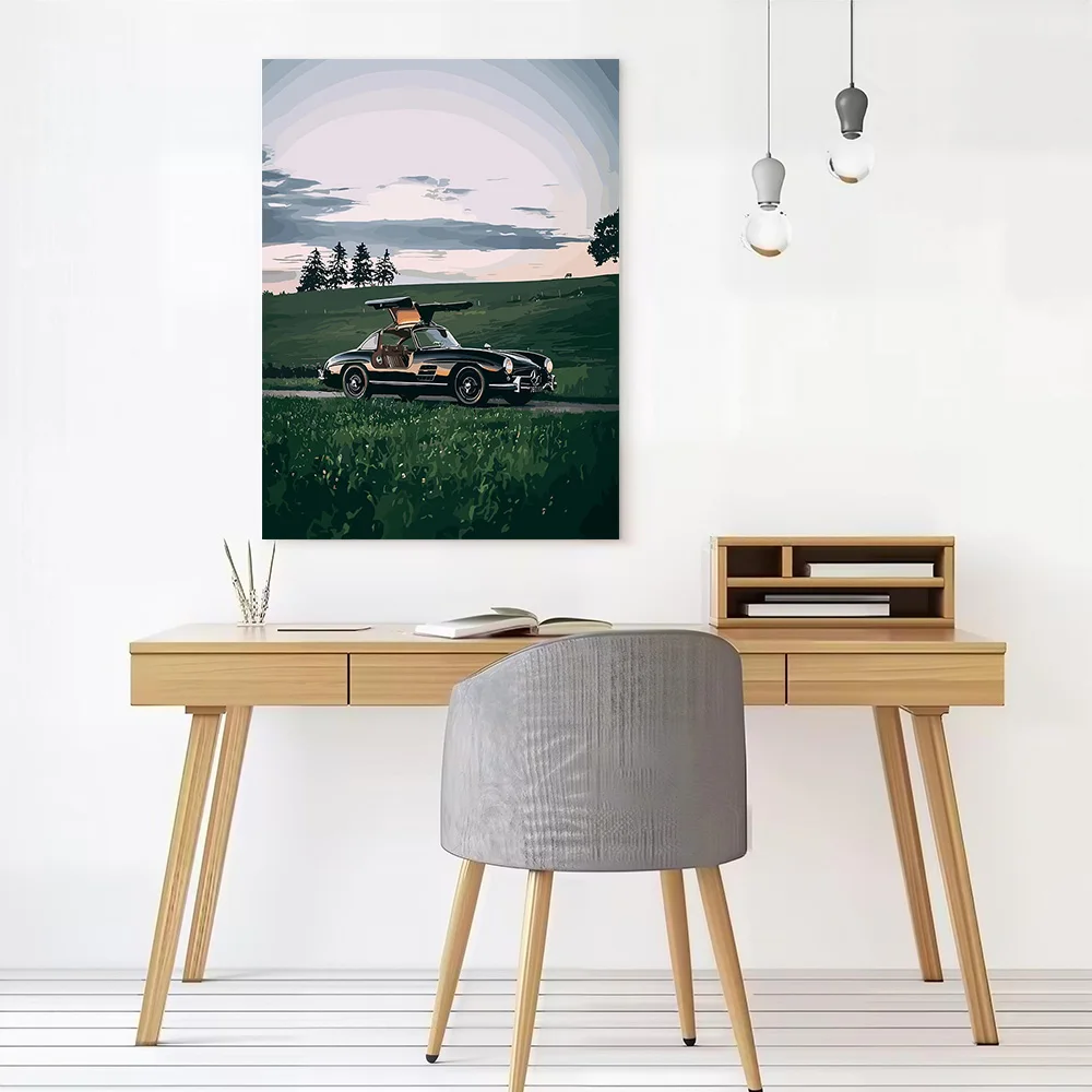 German Car Benz SL Gullwing Canvas Poster Customizable Pictures Wall Art Canvas Painting for Gaming Room Decoration Aesthetic