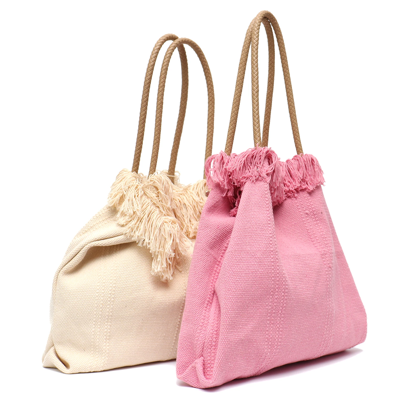 CR Big Canvas Totes Girl Summer Beach Holiday Travel Large Double Over spalla Macrame Top chiusura a scatto borsa per donna Casual