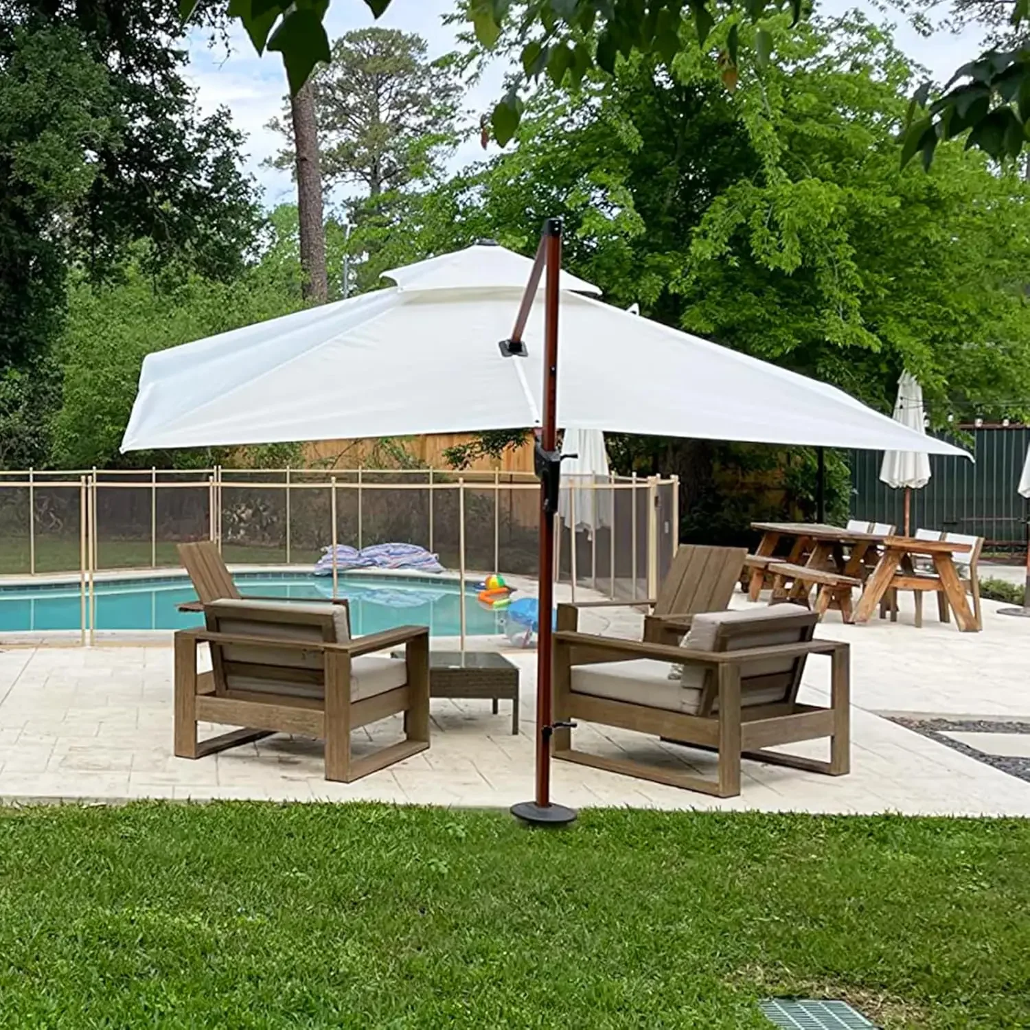 

10' X 13' Double Top Deluxe Wood Pattern Rectangle Patio Umbrella Offset Hanging Umbrella Outdoor