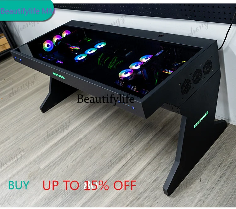 F182 Computer chassis integrated table, two hosts can be installed for two people, cool large chassis table,
