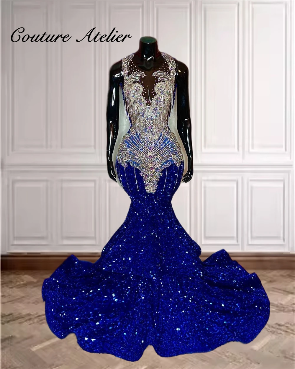 Royal Blue Sequin Sliver Tassels Crystal Beading Prom Dresses 2024 Luxury Gowns Mermaid Dress Party Wedding Evening Customized