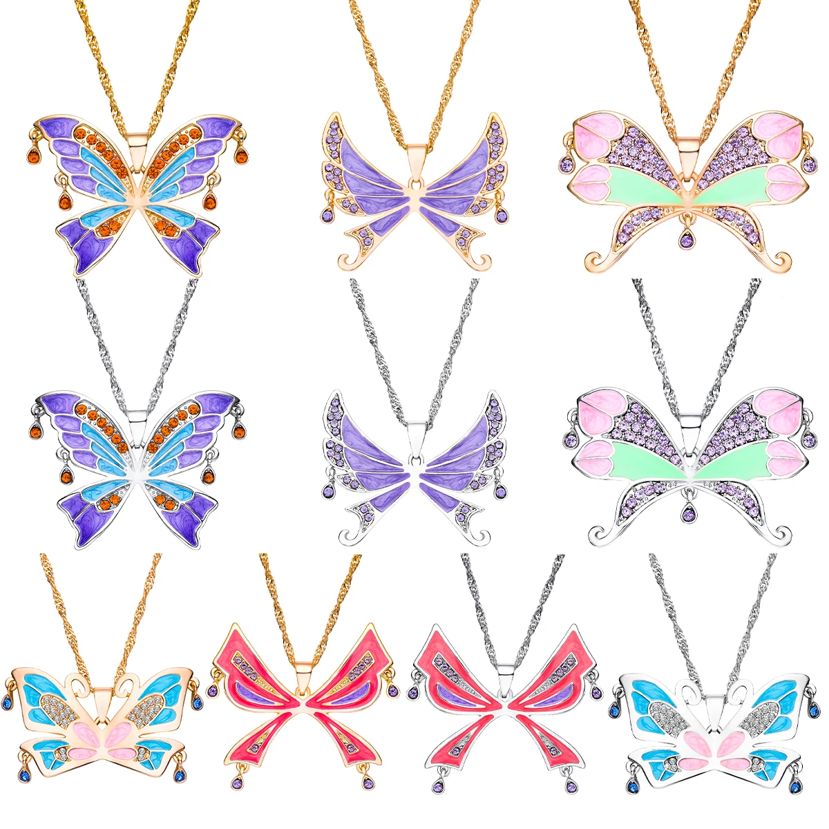 Medsor Exquisite Butterfly Necklaces Inlaid Cubic Zirconia Trendy Colorful Charm Chunky Collar Jewelry Gift for Women Friends