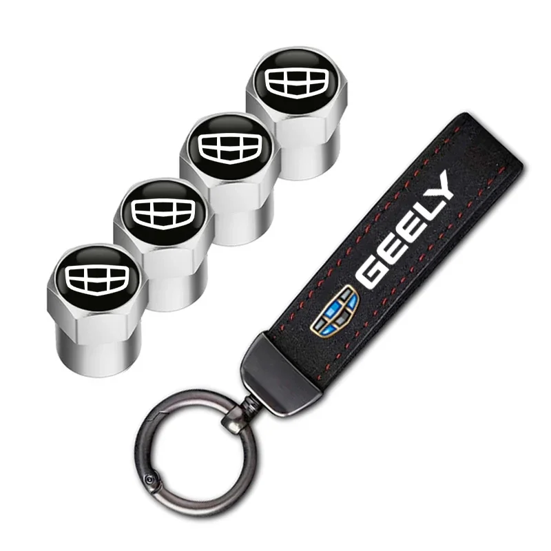Car Tire Wheel Air Valve Caps & Key Chain Ring Set Accessories For Geely Coolray Monjaro Tugella Geometry C Emgrand GX3 Pro