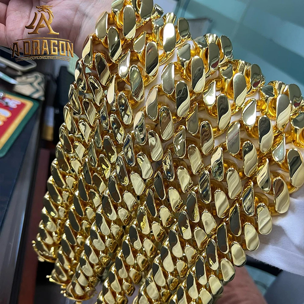 Gold Plated Plain Cuban Chain 10-22MM round Brilliant Cut Link Jewelry Accessory for Men And Women 10k 14k