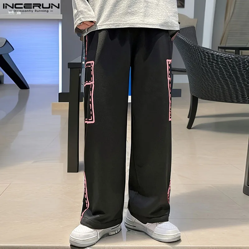 

INCERUN 2024 Korean Style Trousers Men's Stylish Splicing Line Design Long Pants Casual Clubwear Pocket Straight Pantalons S-5XL