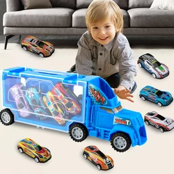 Children's inertial storage toy car send 6 alloy pull-back car portable container car 3 4 5 6 7 year old boy and girl set birthd