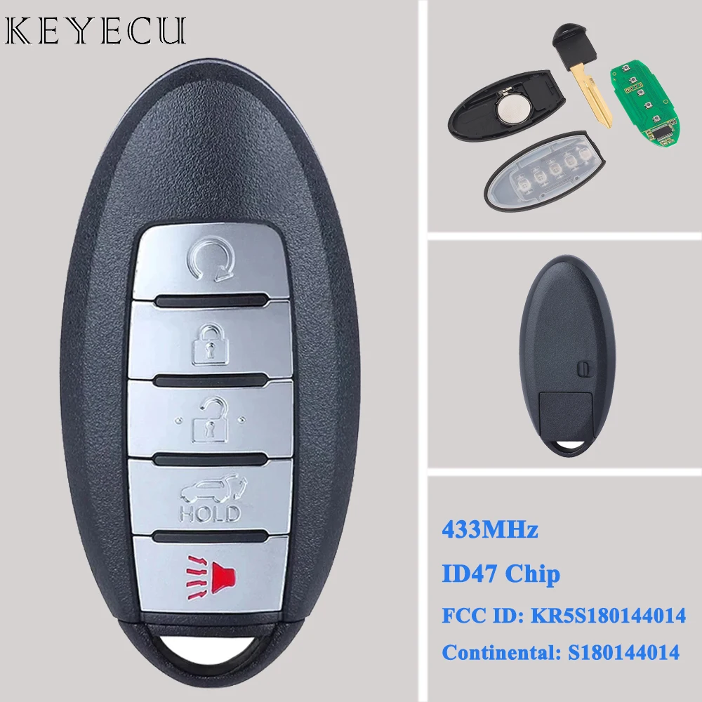 

Keyecu For INFINITI JX35 2013 2014 2015 QX60 2013-2016 Smart Remote Car Key Fob 433MHz With ID47 Chip S180144014 KR5S180144014