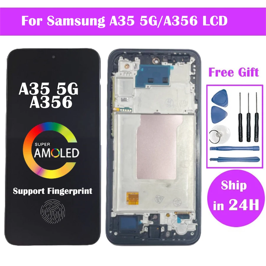 Super AMOLED Pantalla A35 5G Samsung LCD A356B A356E A356U Display Touch Screen Digitizer Per Samsung A35 LCD Parti di Ricambio