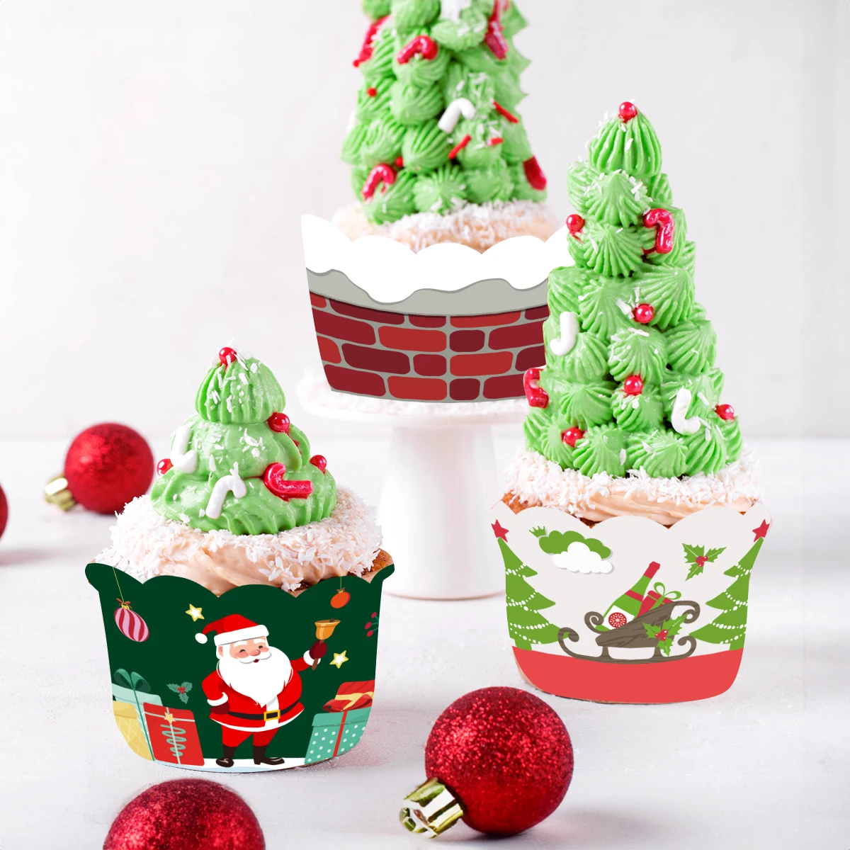 12pcs/set Christmas Paper Cupcake Wrapper Santa Claus Reindeer Elf cake Picks xmas Party Cake Decorations Merry Christmas gift