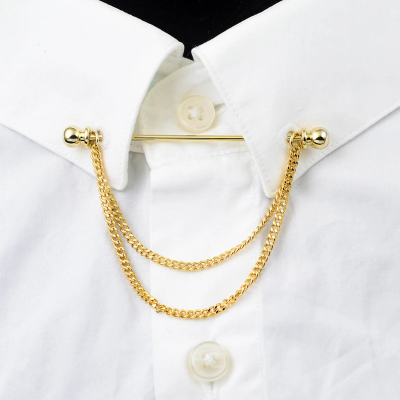 Collar Needle Round Ball One-word  Metal Chain Fringed Men\'s Brooch French Shirt Neck Corner Buckle High Quality Copper Gifts