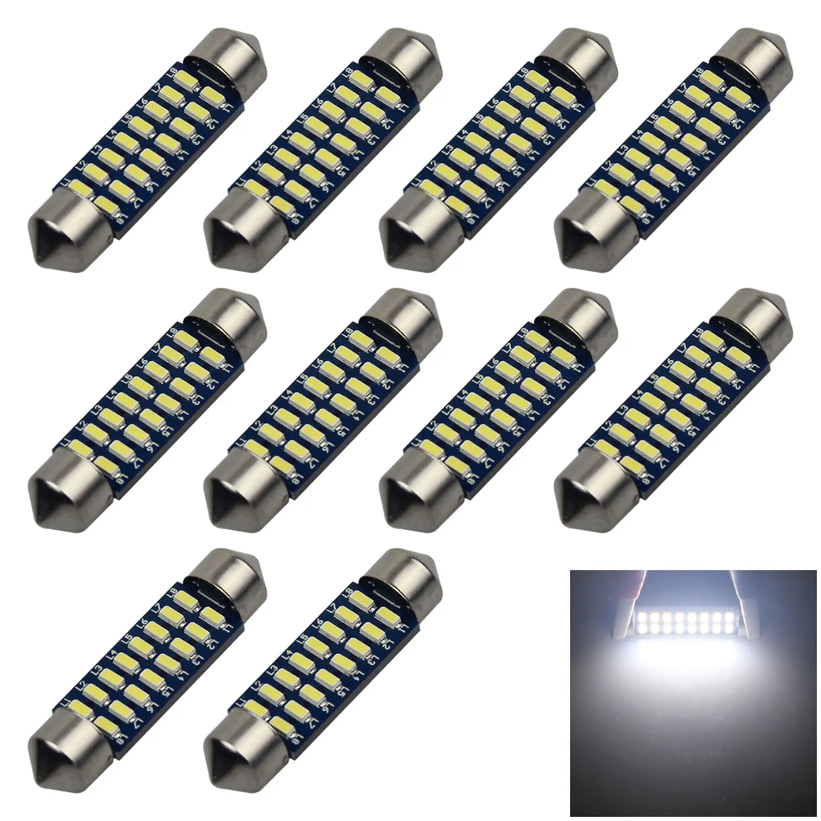 10x White Car 39MM Festoon Light Dome Blub Error Free 16 3014 SMD LED 3423 Z2882