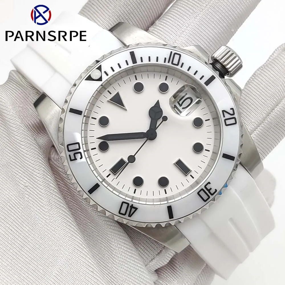 Men's New White Elegant Simple Watch, Sapphire Glass, Ceramic Bezel, Water Resistant Case, Automatic Mechanical Watch