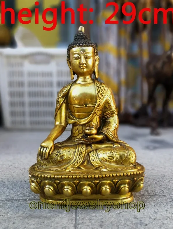 Estatua de Buda Sakyamuni Buda Gautama Siddhartha de 11 pulgadas dragón bendecido dorado de la India