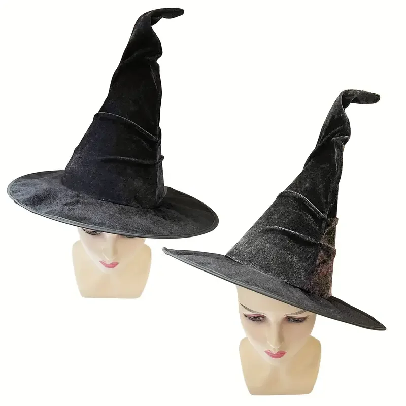 

2PCS pleated flannel witch hat witch hat black wizard hat party Halloween accessories Halloween Christmas Carnival Thanksgiving