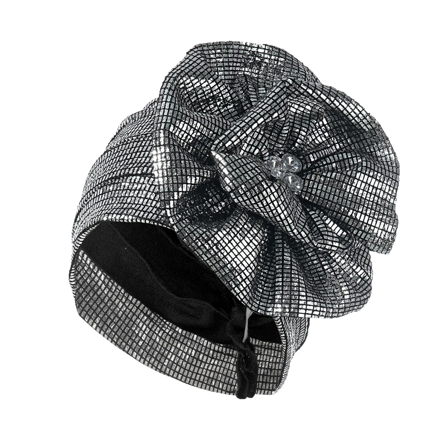 

2025 Women Glitter Hat Diamonds Flower Hijabs Beanie Indian Hat Muslim Stretch Turban Cap Bonnet Hair Loss Headband Head Wrap