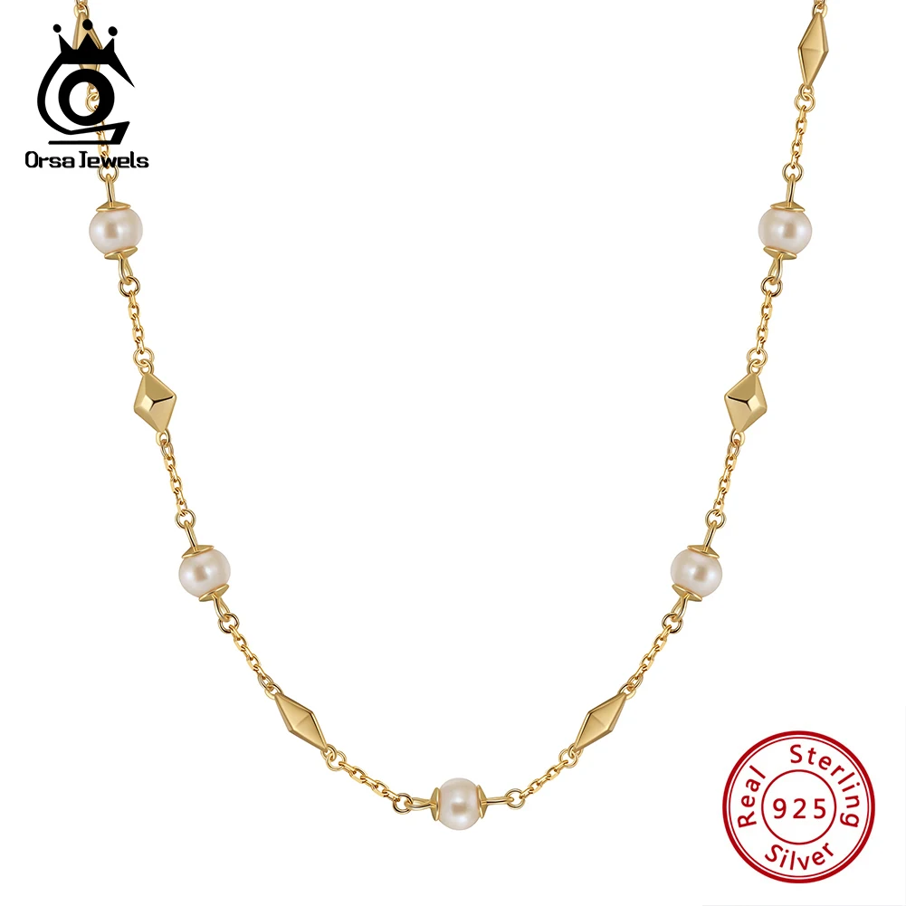 

ORSA JEWELS Luxury Freshwater Pearl Necklace Women's 14K Gold-Plated 925 Sterling Silver Necklace Wedding Jewelry Gift GPN52