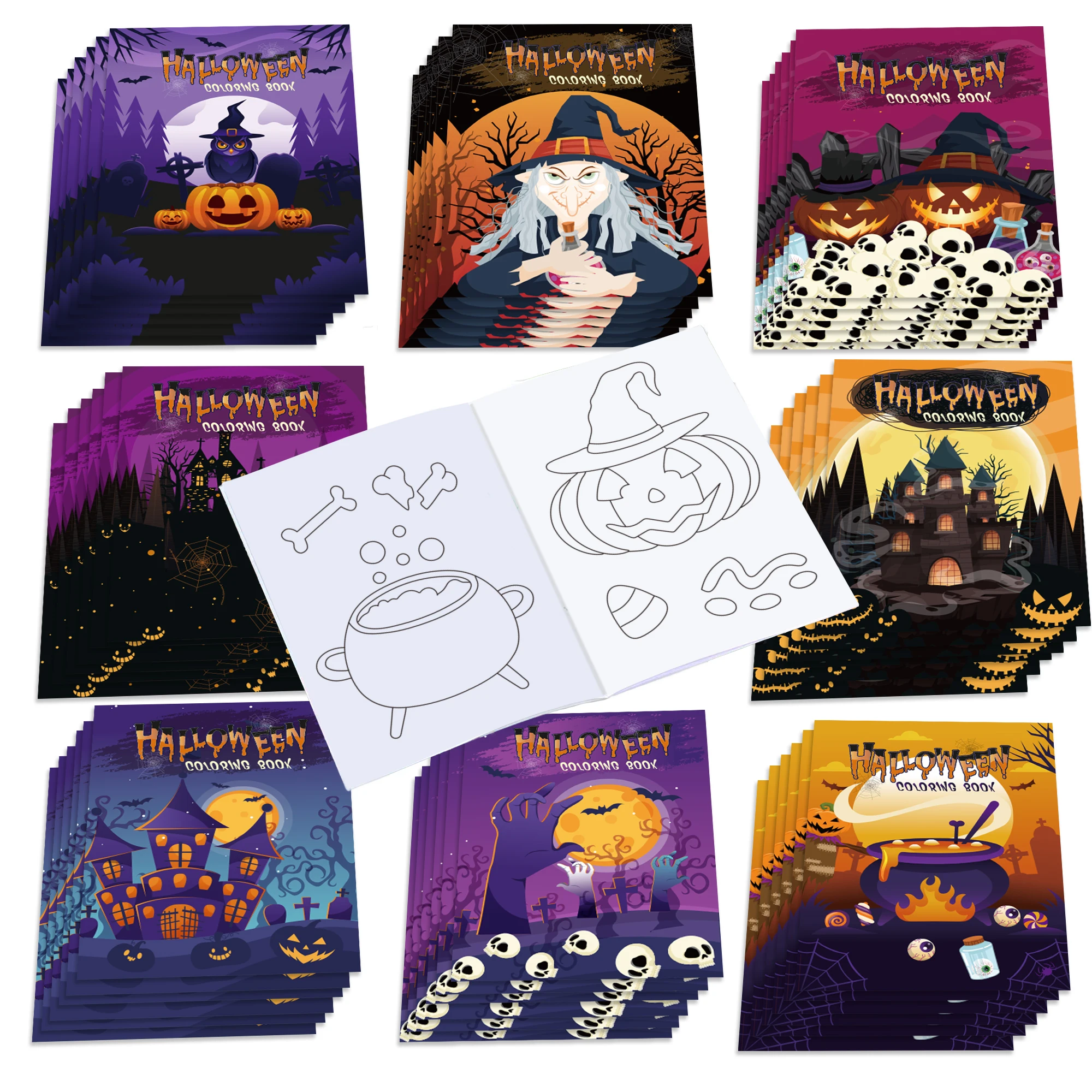 16pcs Cartoon Pumpkin Castle Happy Halloween Party Graffiti Painting Book Kids Coloring Picture Books Gifts Toy Drawing Notebook